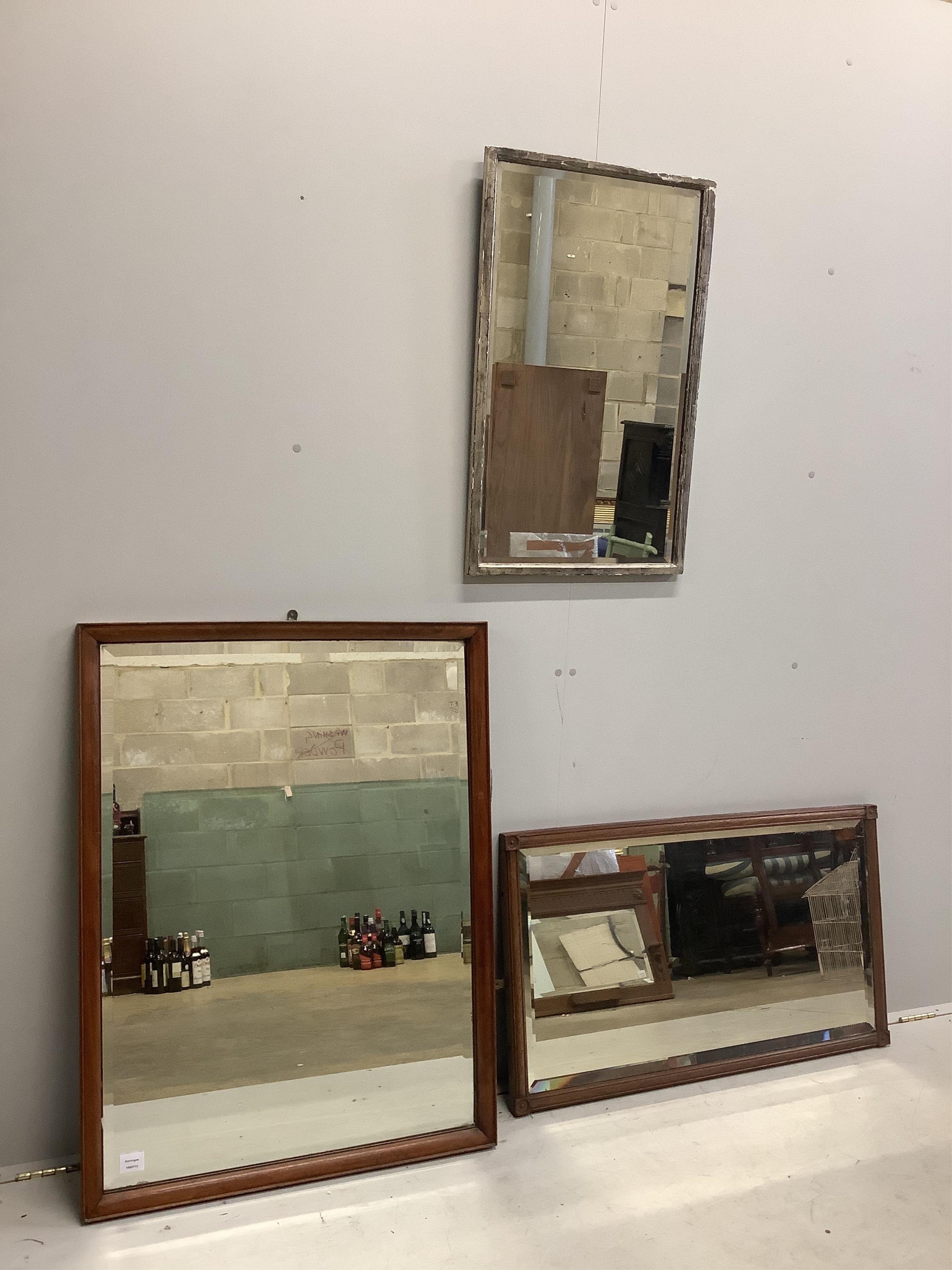 Three Victorian and later rectangular wall mirrors, largest width 76cm, height 100cm. Condition - fair to good